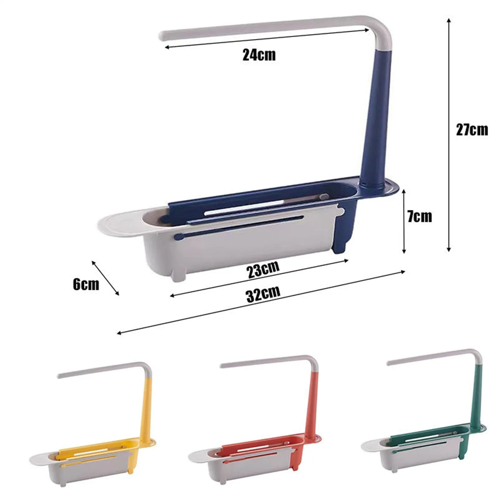 Adjustable Sink Storage Rack, Red Plastic Organizer