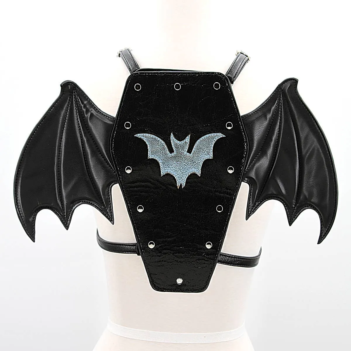 Black Vinyl Bat Coffin Backpack - Handbag