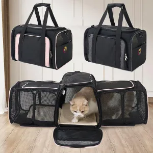 Grey New Dual Expandabale And Portable Cat Bag Breathable Pet Carrier Bag Outdoor Travel Backpack For Cat And Dog Transparent Space Fa1305