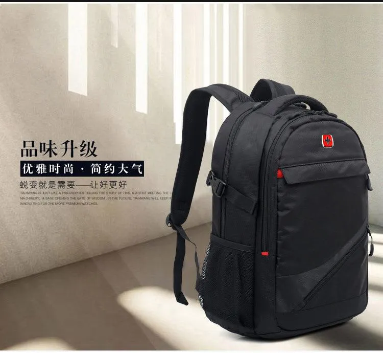 Large outdoor sports black nylon backpack for Men