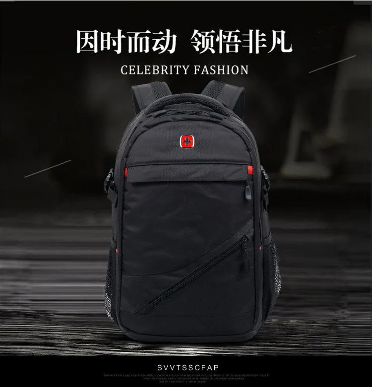 Large outdoor sports black nylon backpack for Men