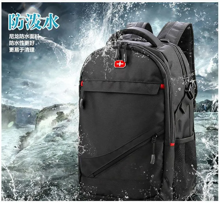 Large outdoor sports black nylon backpack for Men