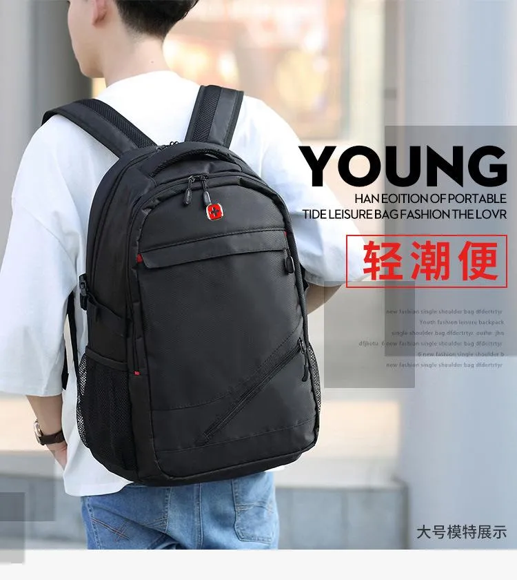 Large outdoor sports black nylon backpack for Men