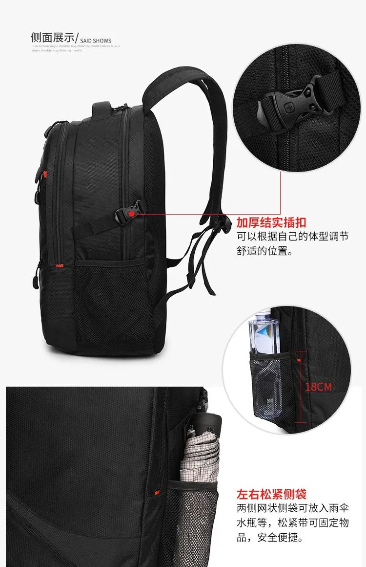 Large outdoor sports black nylon backpack for Men