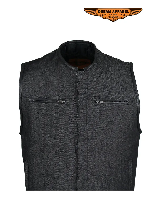 Men's Black Denim Club Vest W/ Gun Pockets