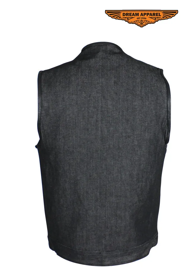 Men's Black Denim Club Vest W/ Gun Pockets