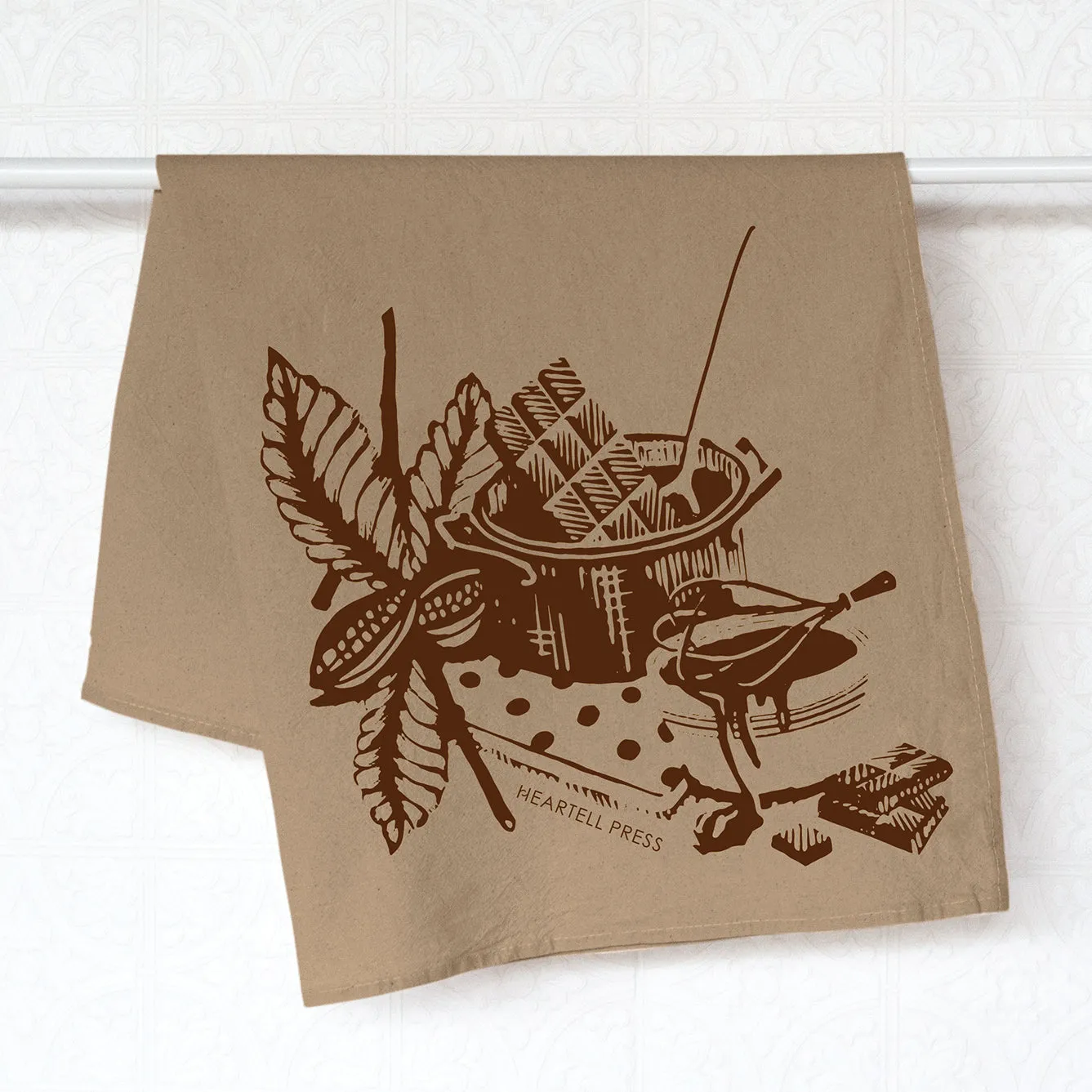 Screen Printed Taupe Chocolate Generous Kitchen Towel