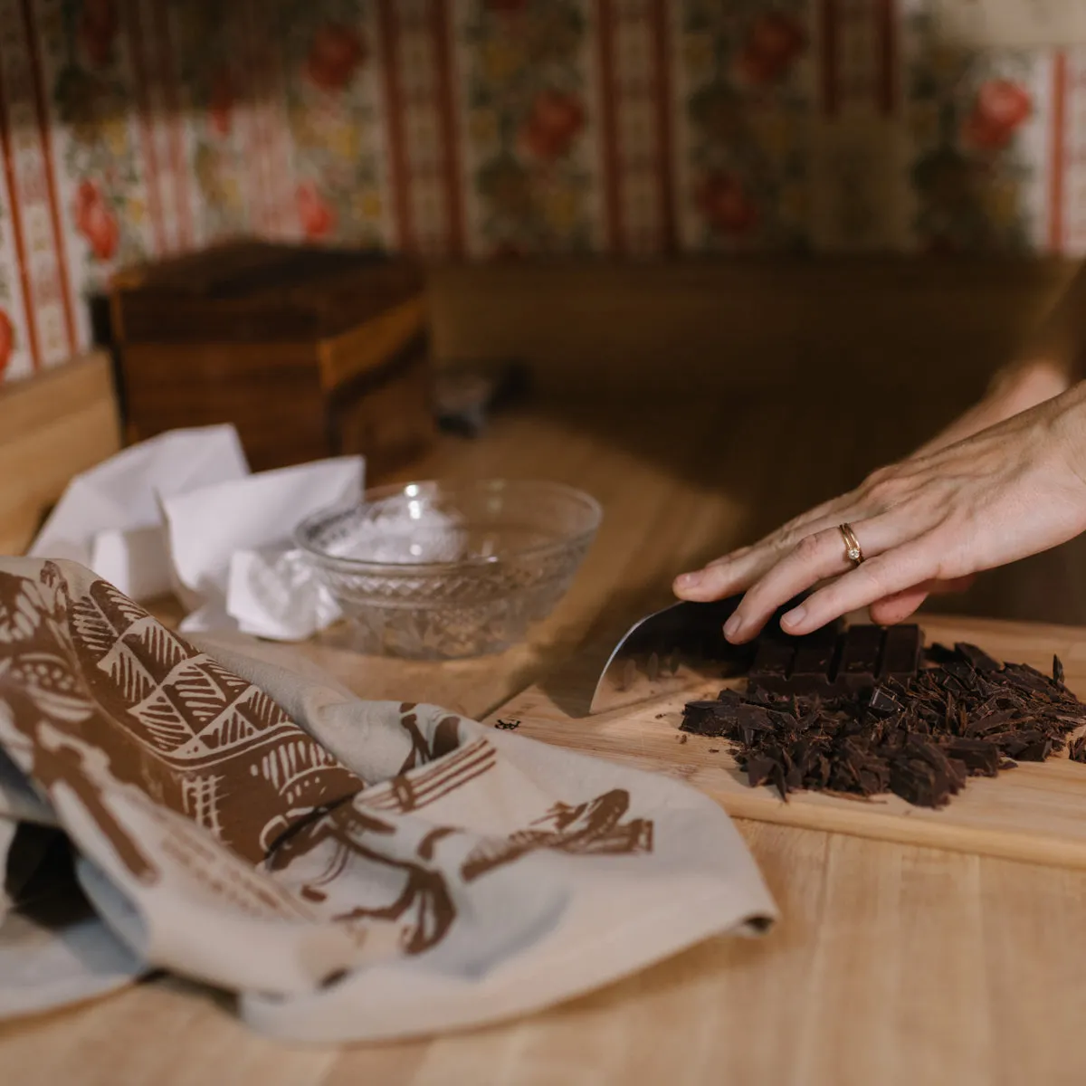 Screen Printed Taupe Chocolate Generous Kitchen Towel