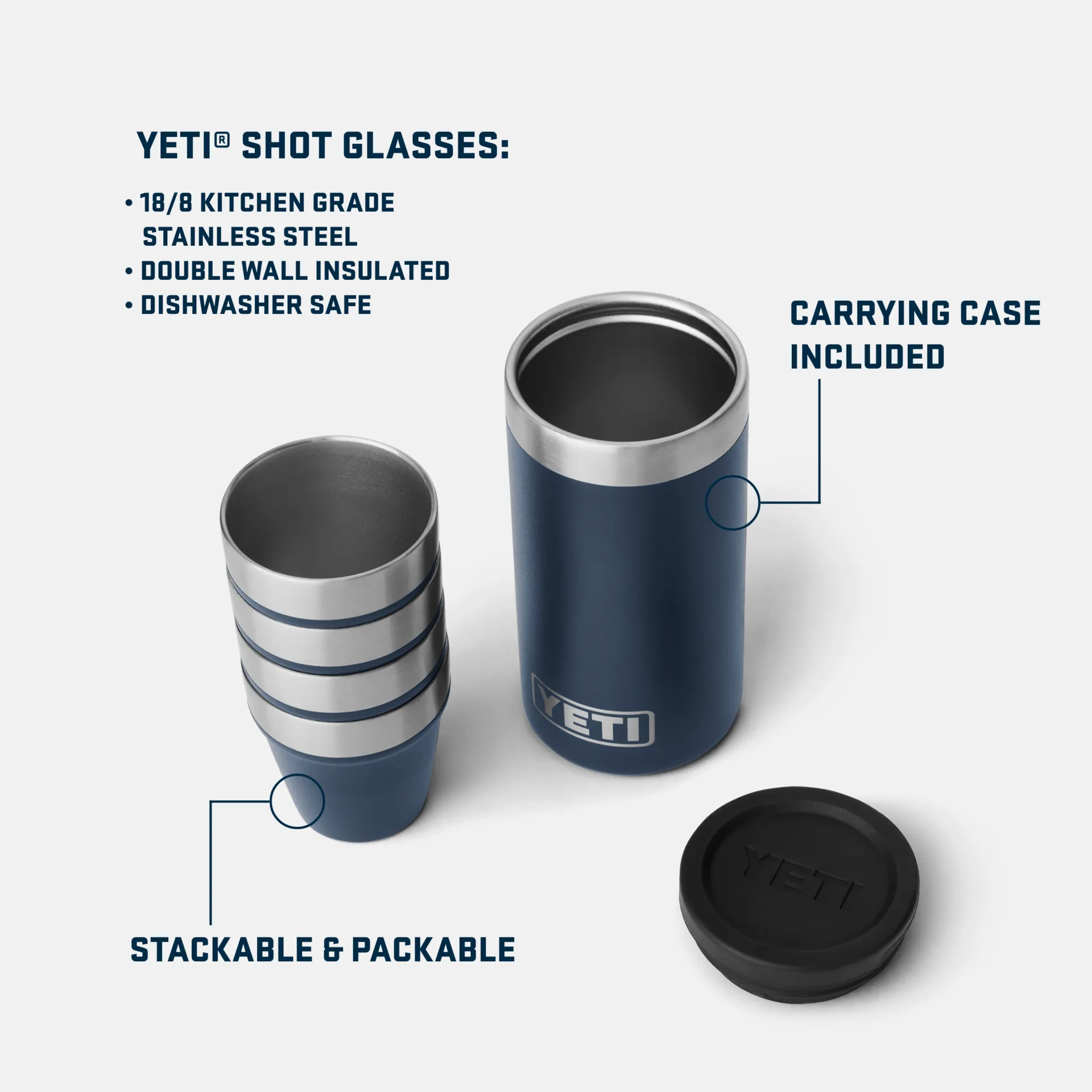 Shot Glasses - 4 Pack w/ Carrying Case - Black